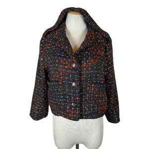 Line + Dot Size S Cropped Tweed Button-Front Jacket Hooded Metallic